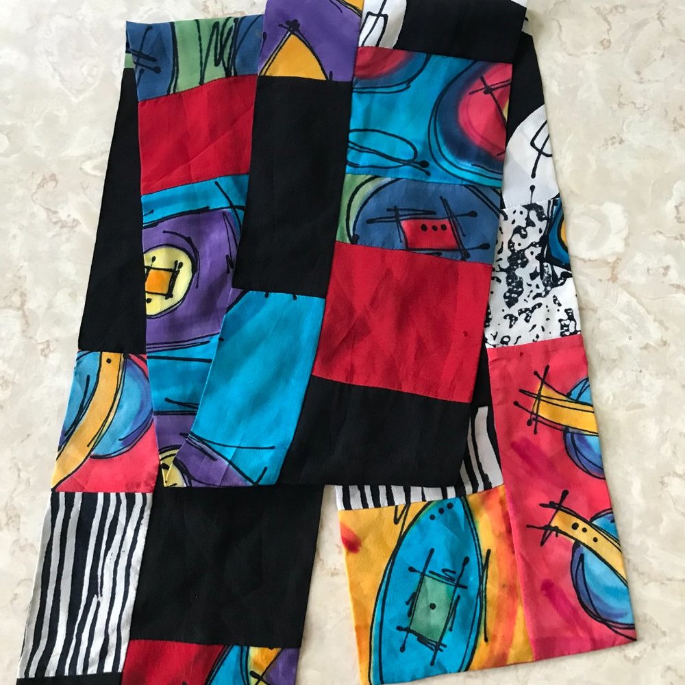 Sandwashed Silk Hand Painted Patchwork Artist Sca… - image 3